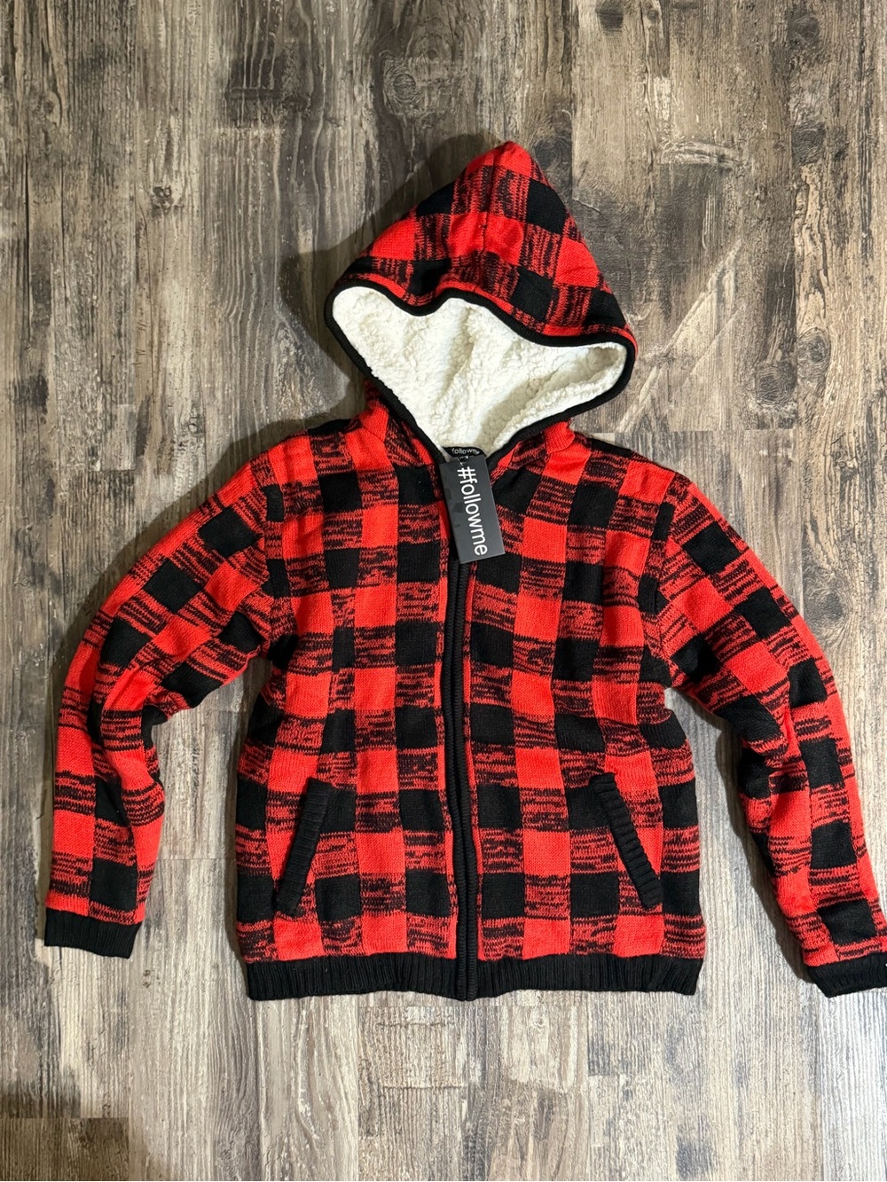 Red & Black Buffalo Plaid Hooded Kids Jacket